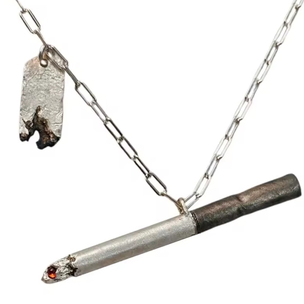 Edgy Silver Cigarette Pendant Necklace – Grunge Chic Vibes